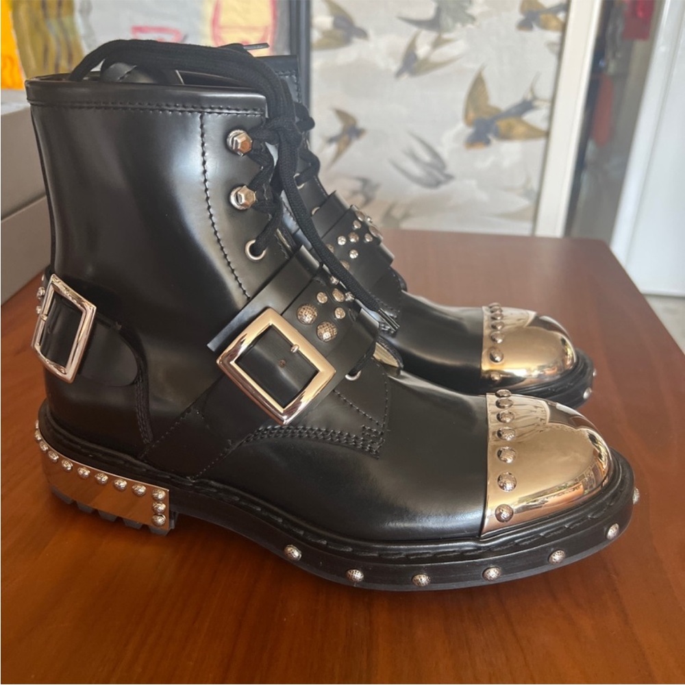 Alexander McQueen Metal Toe Studded Combat Boots